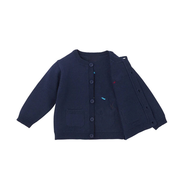 Baby, Toddler & Kids Navy Blue Bear Embroidered Cardigan Sweater for Boys