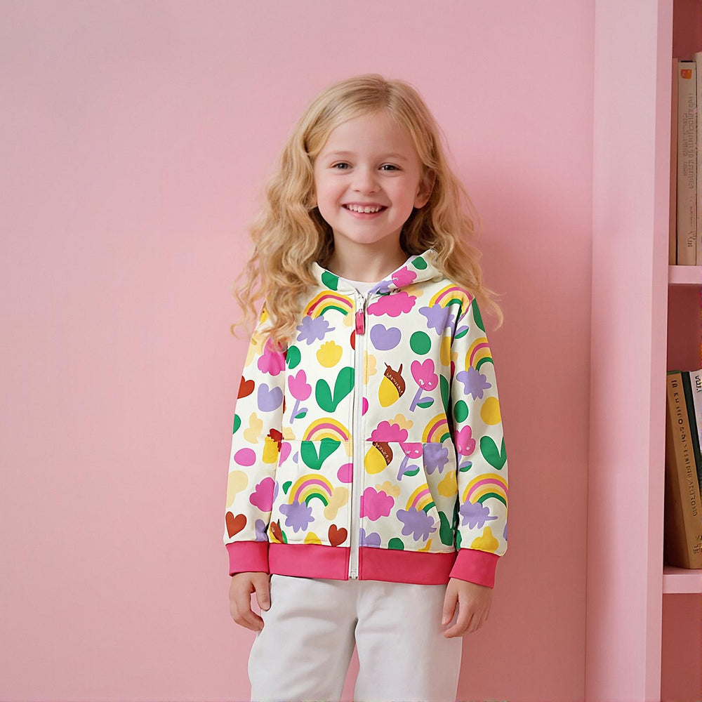 Toddler & Kids White Rainbow Zip Hoodie Jacket (2T–7T)