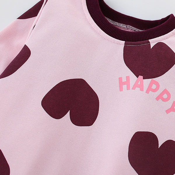 Toddler & Kids Pink Heart Print “Happy” Sweatshirt