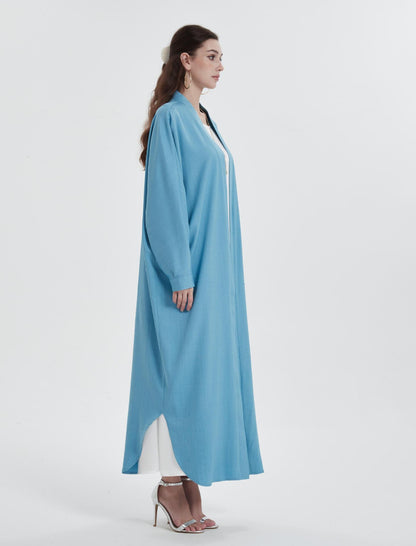 Sky Blue Open Abaya | Modern Minimalist Cardigan | Modest Fashion - Yarafly 