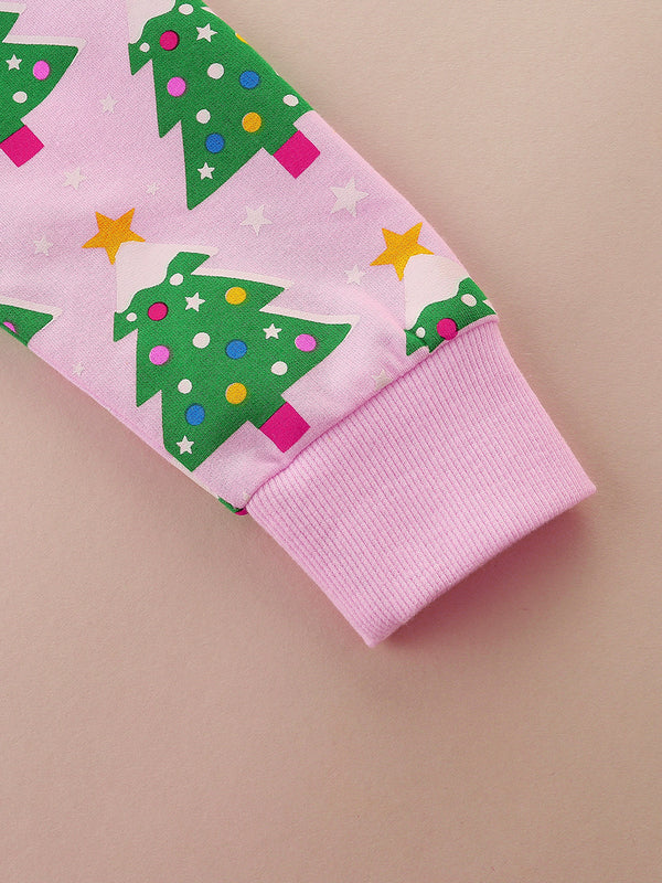 Toddler and Kids Christmas Tree Sweatshirt - Long Sleeve Cartoon Print for Girls