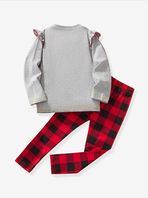Toddler & Kids "Merry and Bright" Santa Top and Red Plaid Leggings Set (3T–8T)