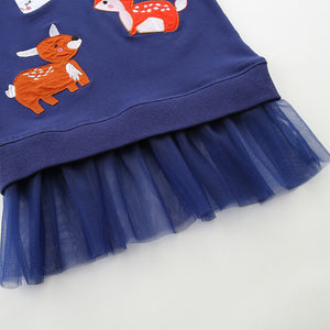Toddler & Kids Navy Blue Woodland Tulle Dress Sweatshirt (2T–7T)