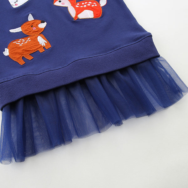Toddler & Kids Navy Blue Woodland Tulle Dress Sweatshirt (2T–7T)