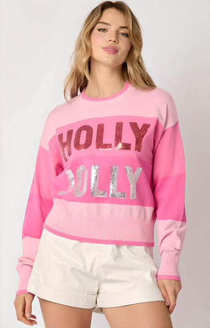 Holly Jolly Christmas Sweater | Festive Knit Jumper | Holiday Fashion - Yarafly 