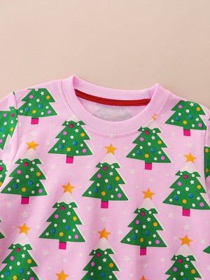 Toddler and Kids Christmas Tree Sweatshirt - Long Sleeve Cartoon Print for Girls