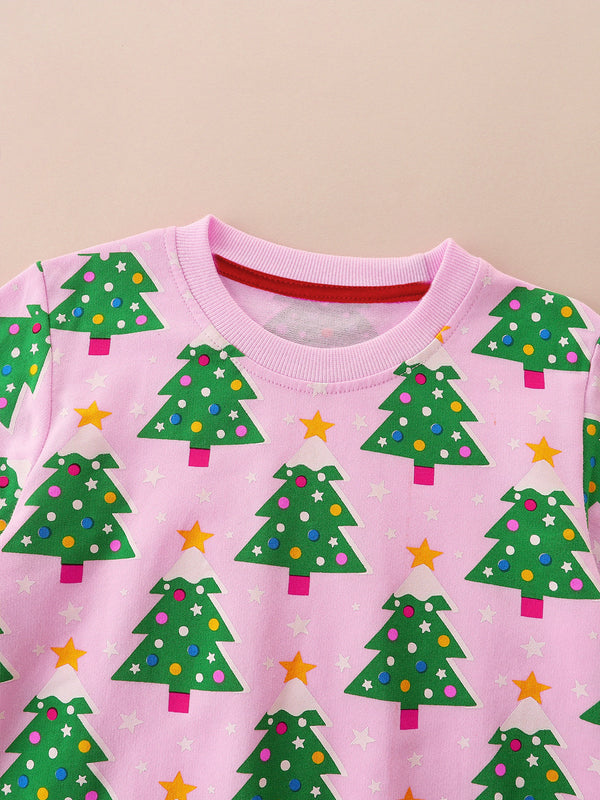 Toddler and Kids Christmas Tree Sweatshirt - Long Sleeve Cartoon Print for Girls