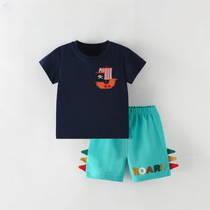 Toddlers & Kids Pirate Ship & Dino Shorts Outfit for Boys