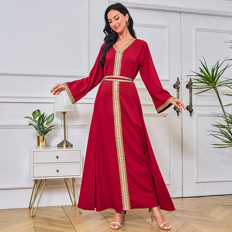 Nara Burgundy Moroccan Kaftan Dress - Yarafly 