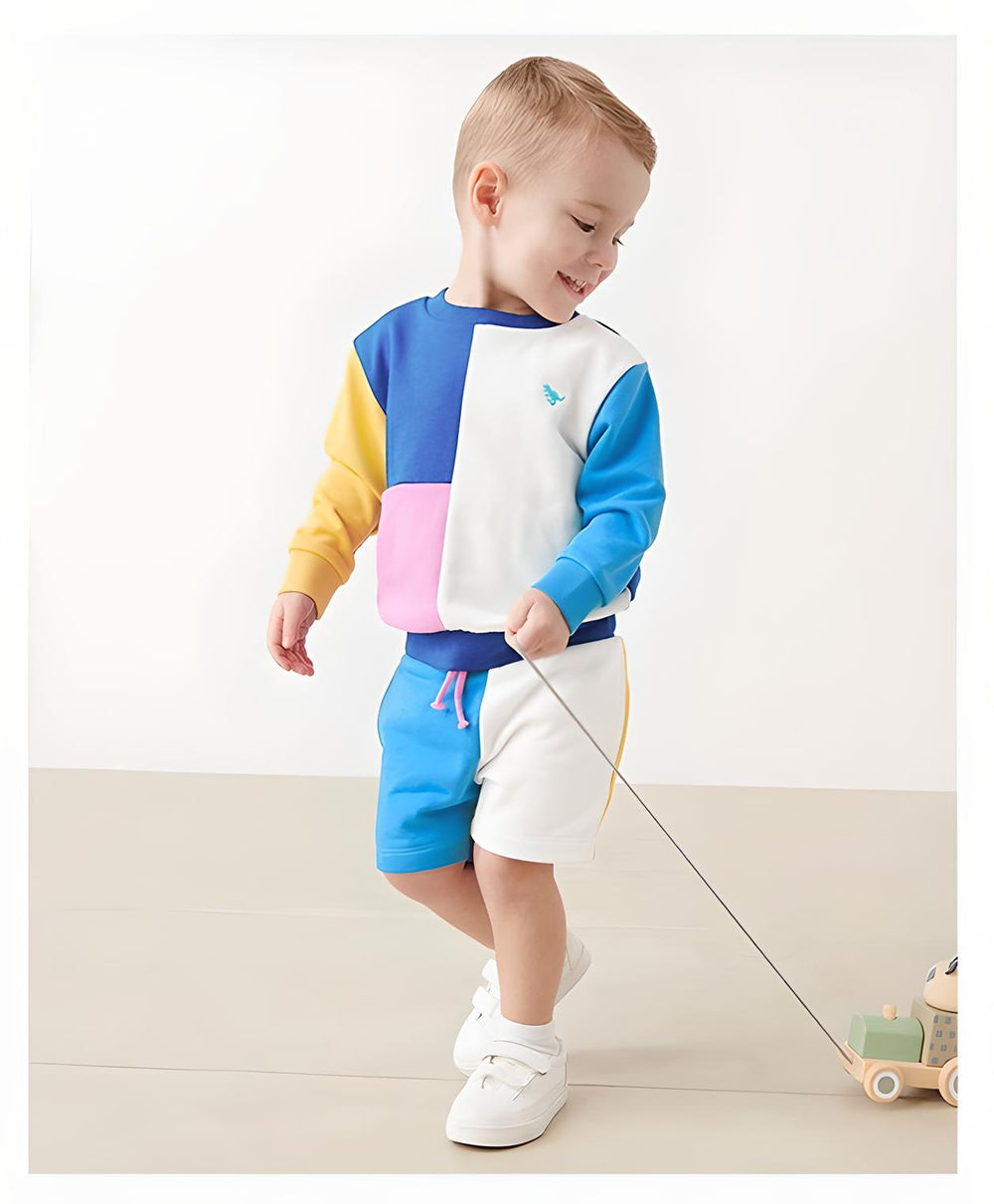 Color Block Sweatshirt & Shorts Set