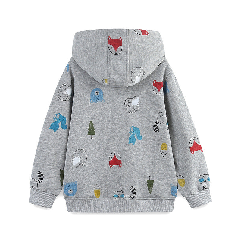 Toddler & Kids Grey Animal Print Zip Hoodie Jacket (2T–7T)