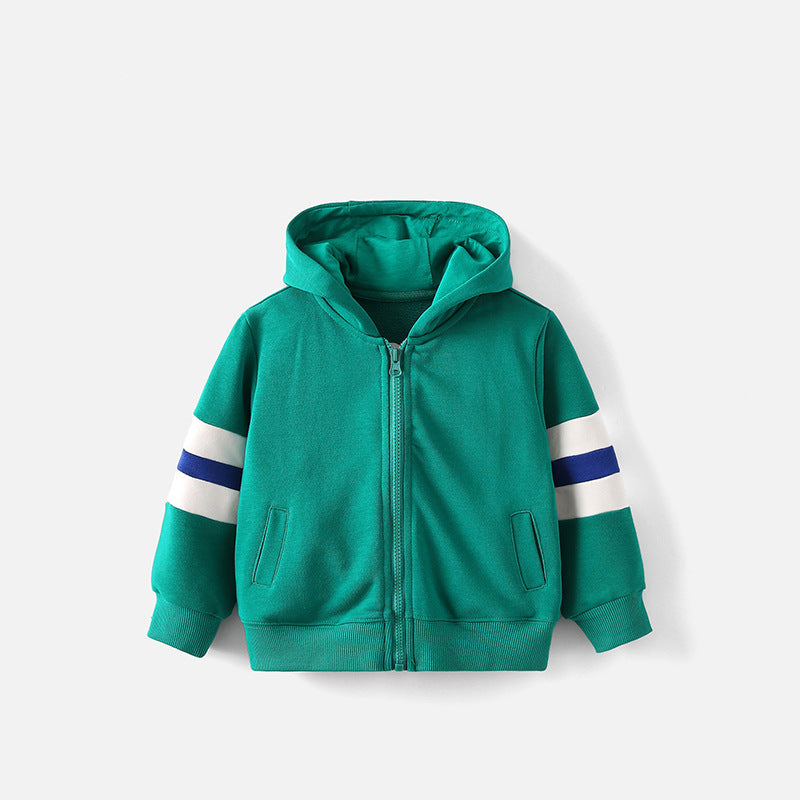 Green Stripe Sleeve Toddler & Kids Zip Hoodie Jacket (2T–7T)