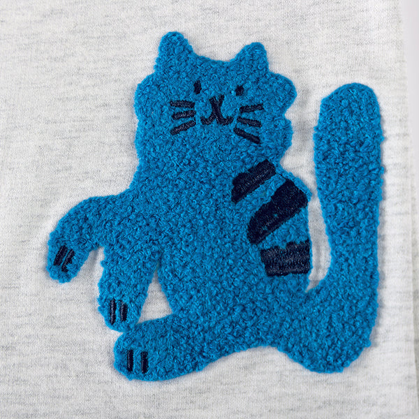 Toddler & Kids White Long Sleeve Cat Patch Dress - Yarafly