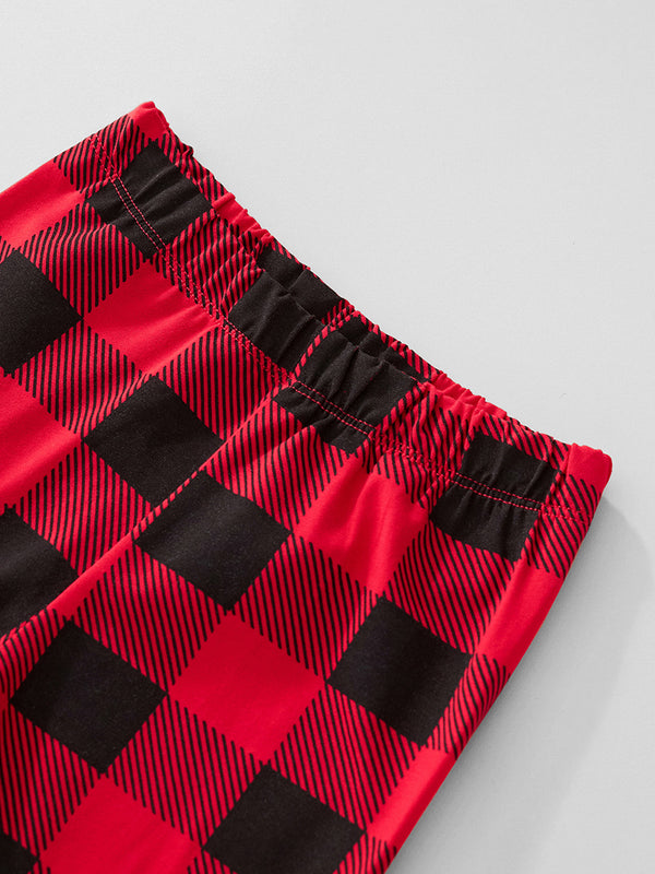 Toddler & Kids "Merry and Bright" Santa Top and Red Plaid Leggings Set (3T–8T)