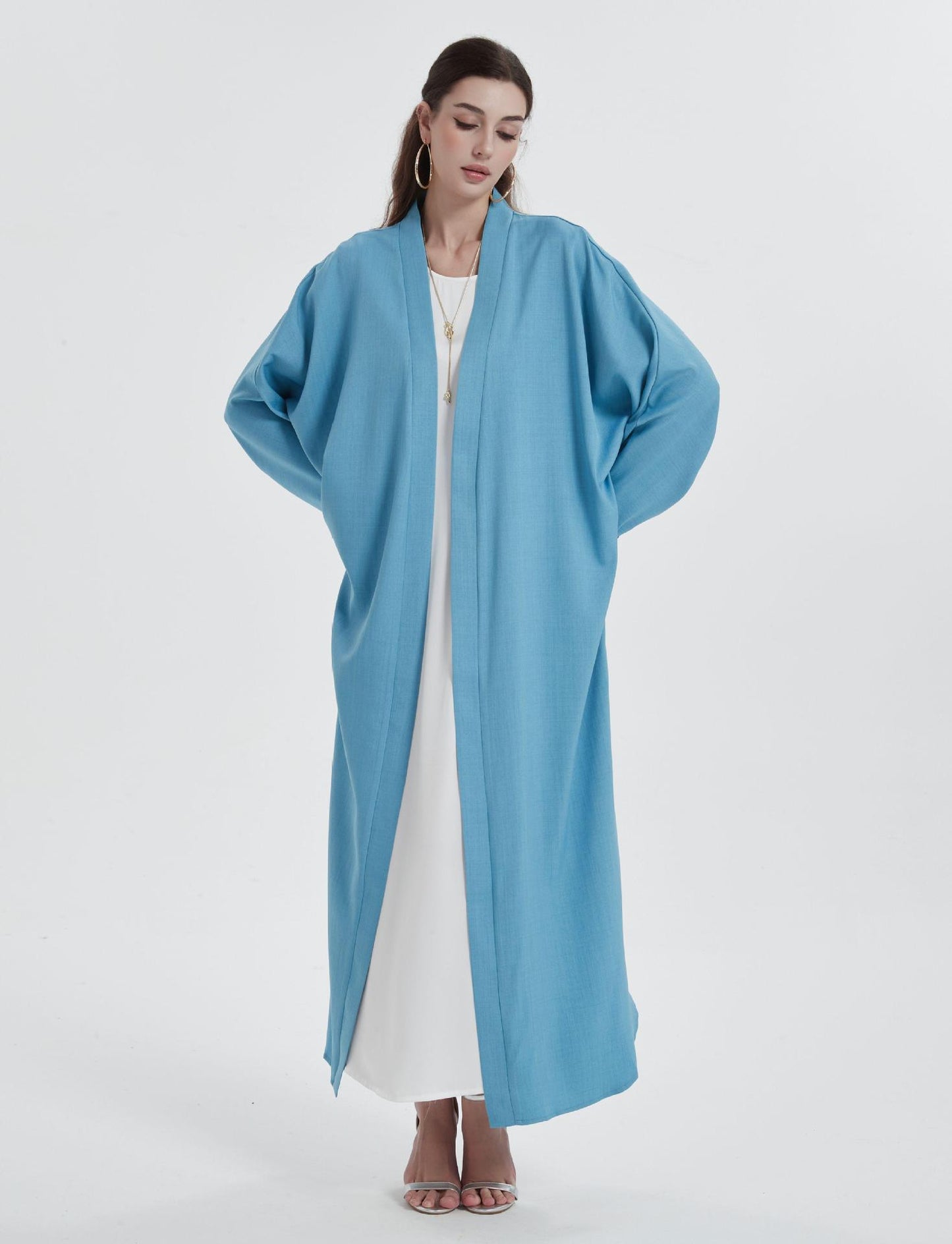 Sky Blue Open Abaya | Modern Minimalist Cardigan | Modest Fashion - Yarafly 