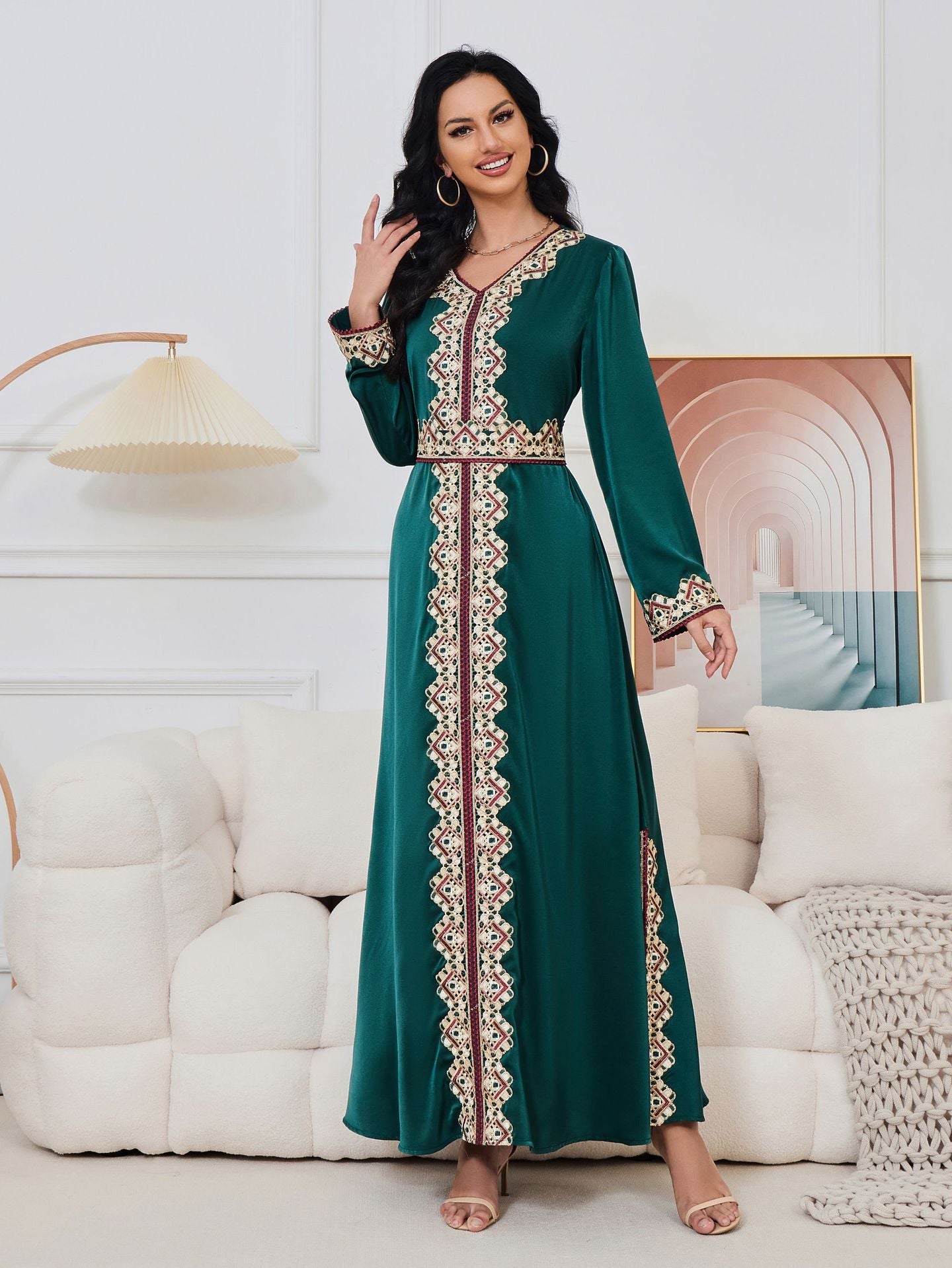 Damascus Green Syrian Kaftan Dress - Yarafly 