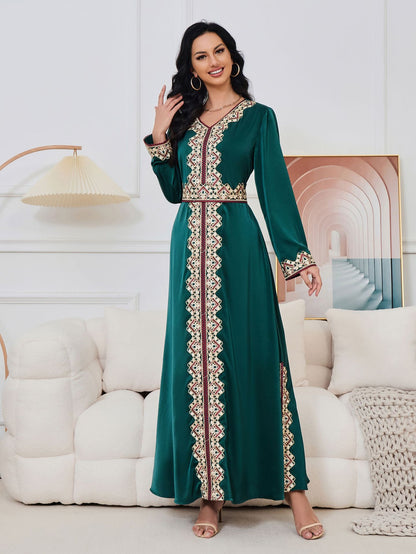 Damascus Green Syrian Kaftan Dress - Yarafly 