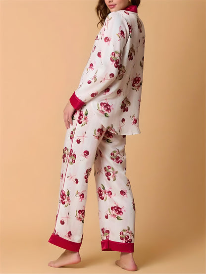 Women's Luxury Holiday Pajama Set | Button-Up PJs | Classic Piping Detail - Yarafly 