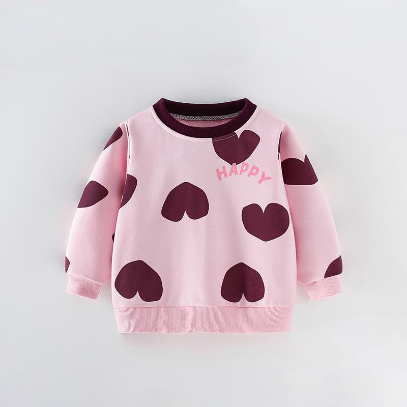 Toddler & Kids Pink Heart Print “Happy” Sweatshirt