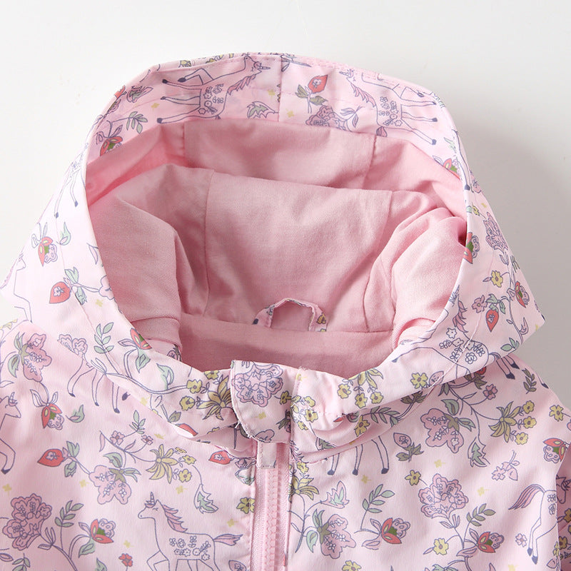 Pink Floral Print Toddler & Kids Windbreaker Jacket (2T–7T)