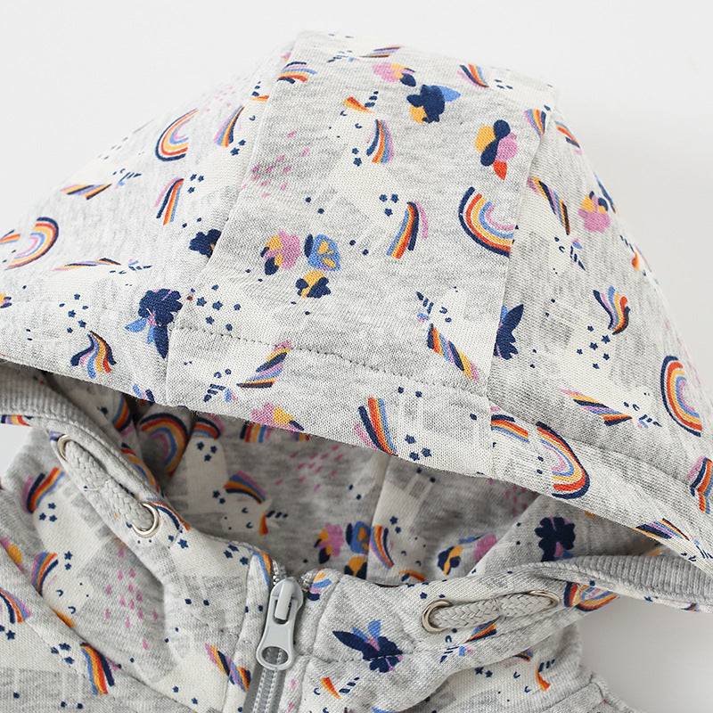 Toddler & Kids Grey Rainbow Print Zip Hoodie Jacket (2T–7T)