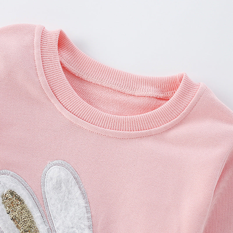 Toddler & Kids Pink Bunny Sweatshirt with Sparkle Detail