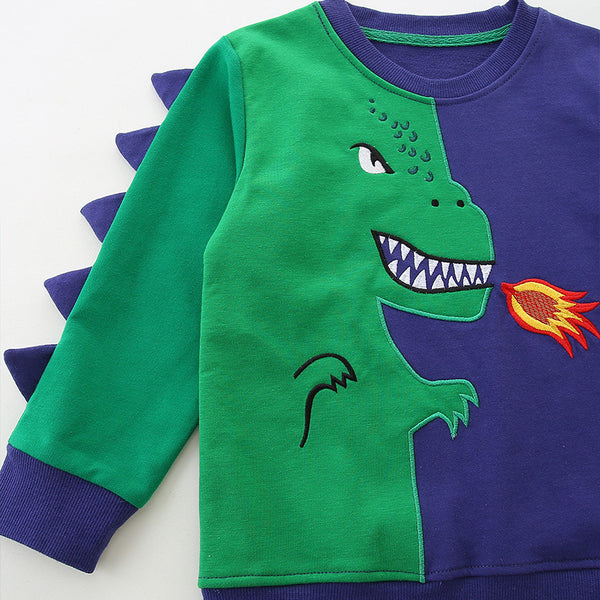 Toddler & Kids Green & Navy Fire-Breathing Dinosaur Sweatshirt (2T–7T)