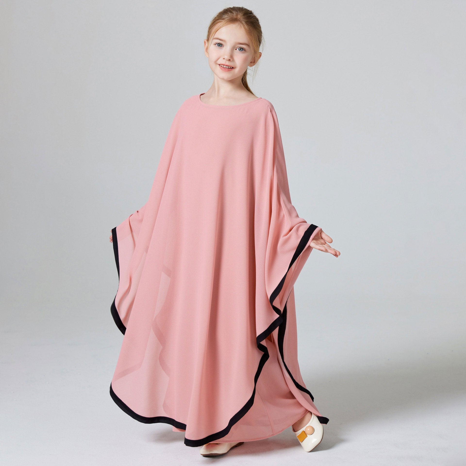 Girls Pink Chiffon Abaya Dress Robe - Yarafly 