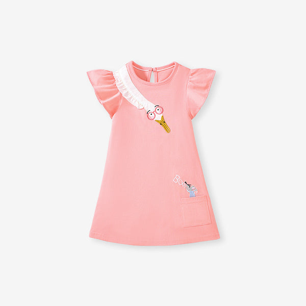 Toddler & Kids Goose Embroidered Ruffle Dress