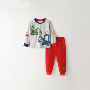 Toddler and Kids Boys Pajama Set - Grey Top Red Bottom Long Sleeve Two Piece