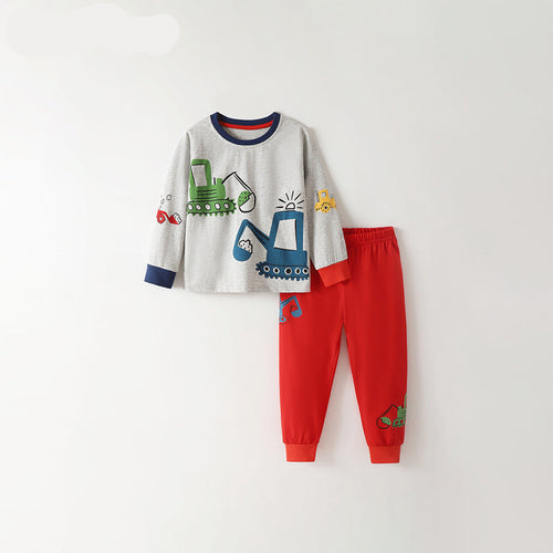 Toddler and Kids Boys Pajama Set - Grey Top Red Bottom Long Sleeve Two Piece