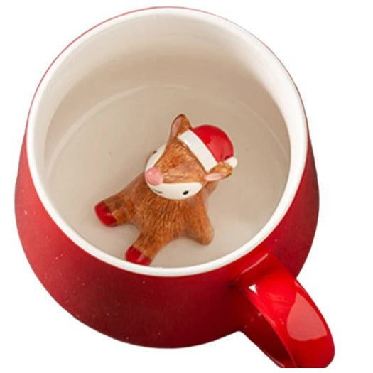 Festive Christmas Character Mugs Set - Red Ceramic Holiday Cups with 3D Figures - Yarafly 