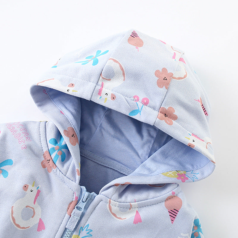 Toddler & Kids Blue Tropical Print Zip Hoodie Jacket (2T–7T)