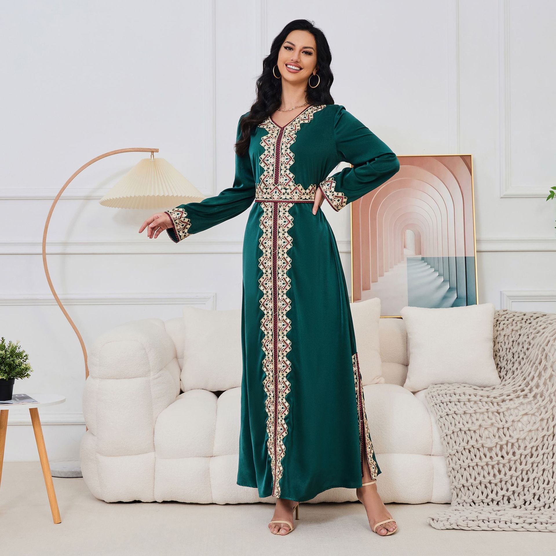 Damascus Green Syrian Kaftan Dress - Yarafly 