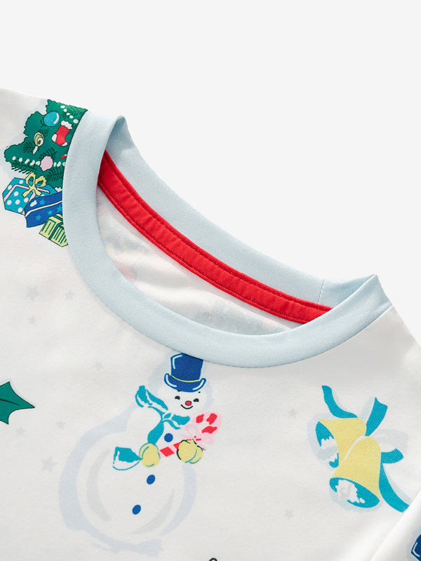 Toddler and Kid Boys White Christmas Pajama Set - Long Sleeve White Loungewear