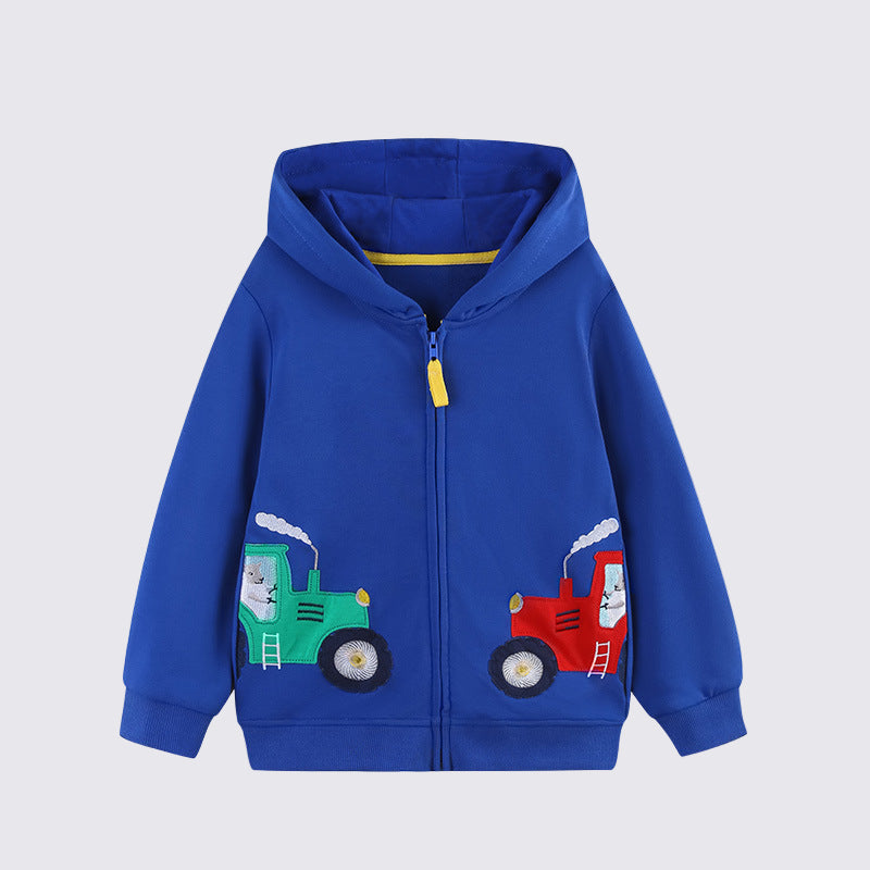 Blue Tractor Print Toddler & Kids Zip Hoodie Jacket (2T–7T)