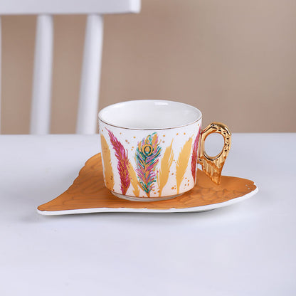 Ceramic Coffee/Tea Cup & Saucer Set with Gold Handle - Yarafly 