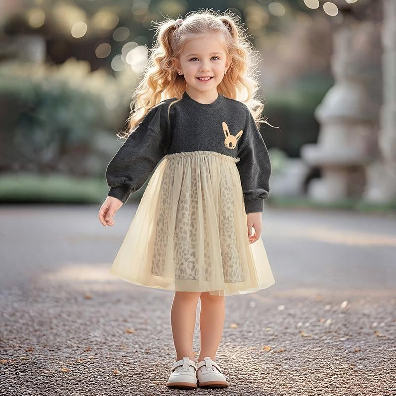 Toddler & Kids Bunny Sweatshirt Dress with Tulle Skirt
