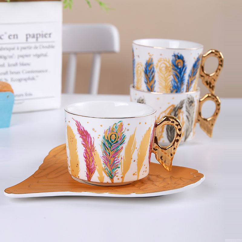 Ceramic Coffee/Tea Cup & Saucer Set with Gold Handle - Yarafly 