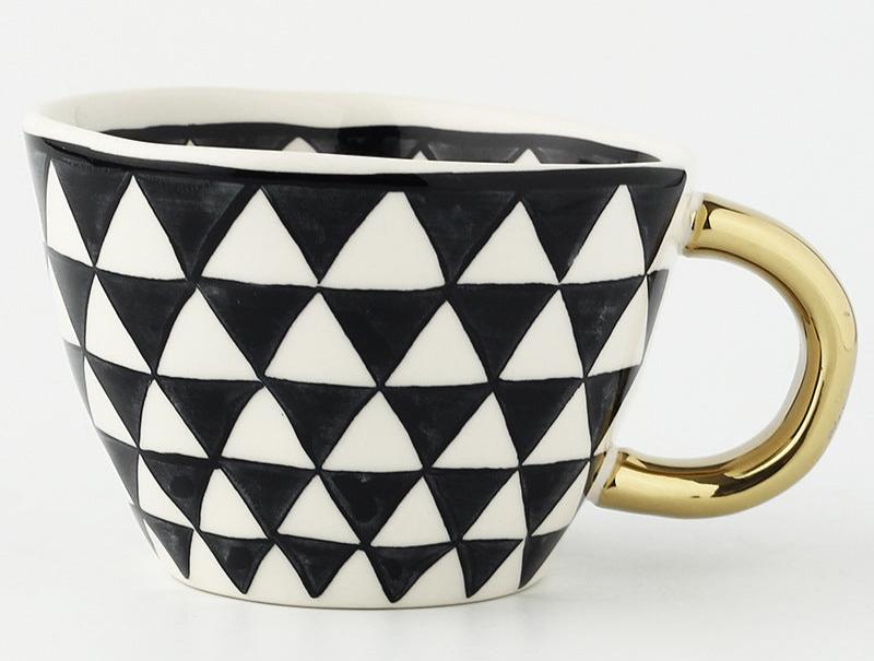 Mediterranean Style Geometric Hand-Painted Ceramic Mug 330ml or 11oz Wide Mouth - Yarafly 