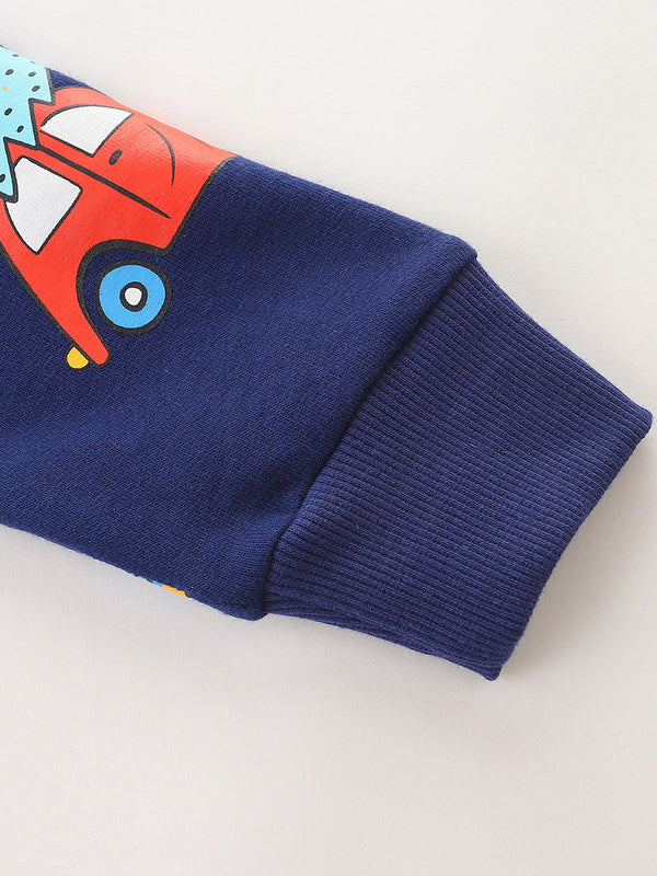 Navy Christmas Sweatshirt for Toddler and Kids Boys - Long Sleeve Cartoon Print