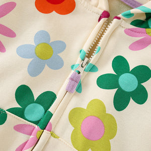 Toddler & Kids Colorful Flower Print Zip-Up Hoodie Jacket (2T-7T)