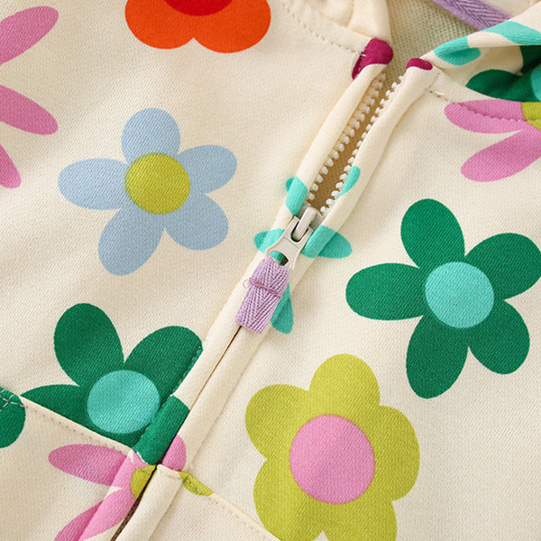 Toddler & Kids Colorful Flower Print Zip-Up Hoodie Jacket (2T-7T)
