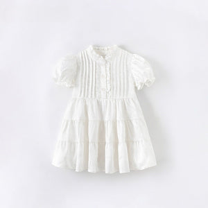 Elegant White Lace Tiered Dress for Girls | Vintage-Inspired Special Occasion Wear