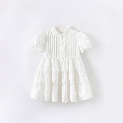 Elegant White Lace Tiered Dress for Girls | Vintage-Inspired Special Occasion Wear
