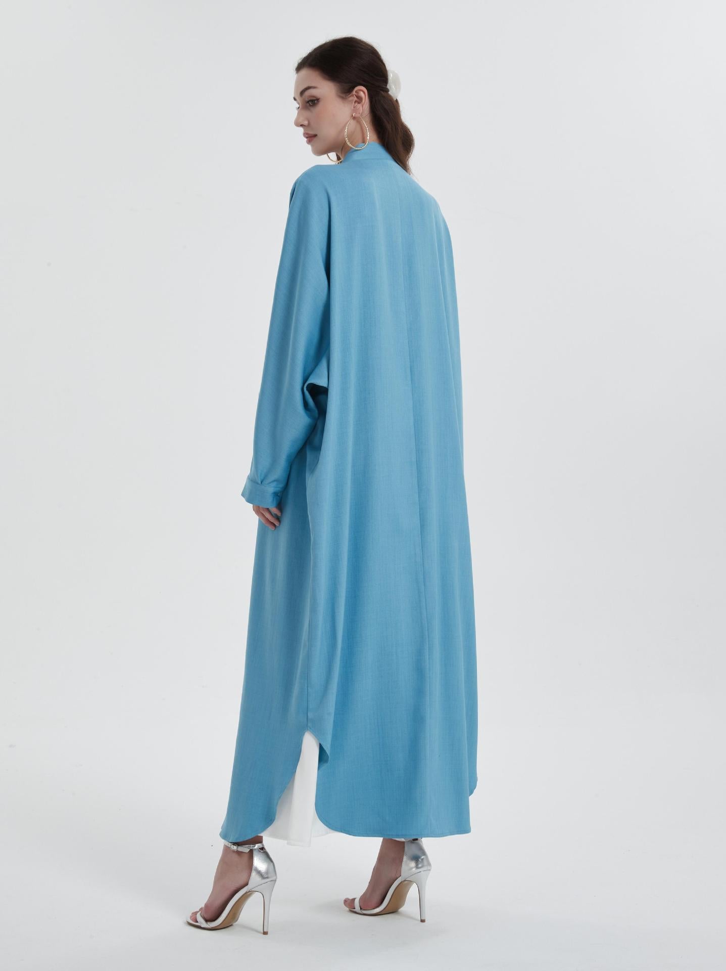 Sky Blue Open Abaya | Modern Minimalist Cardigan | Modest Fashion - Yarafly 