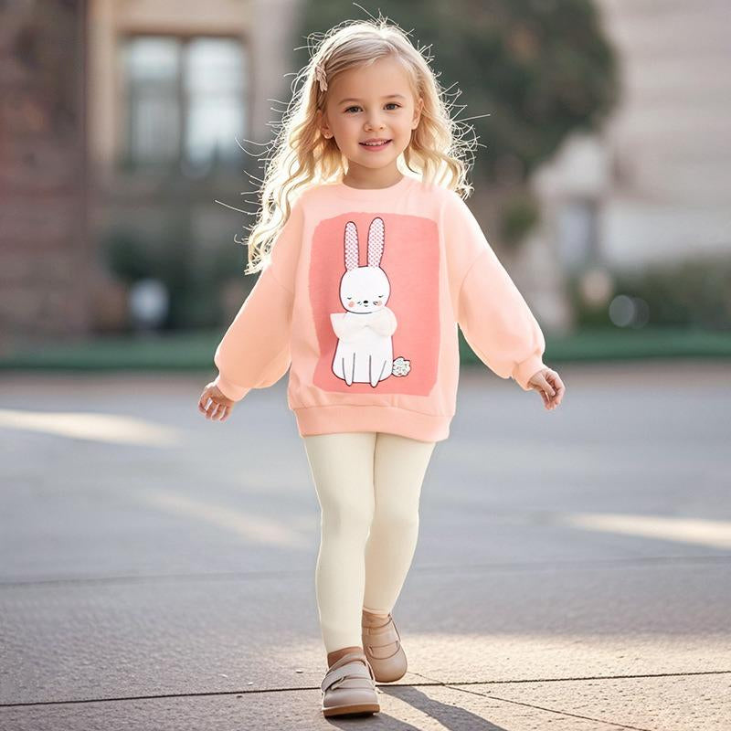 Toddler & Kids Peach Bunny Outfit – Sweatshirt & Leggings Set - Yarafly