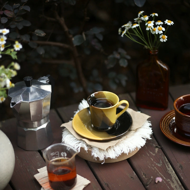 Retro Black and Yellow Porcelain Espresso Cup with Saucer 80ml - Yarafly 