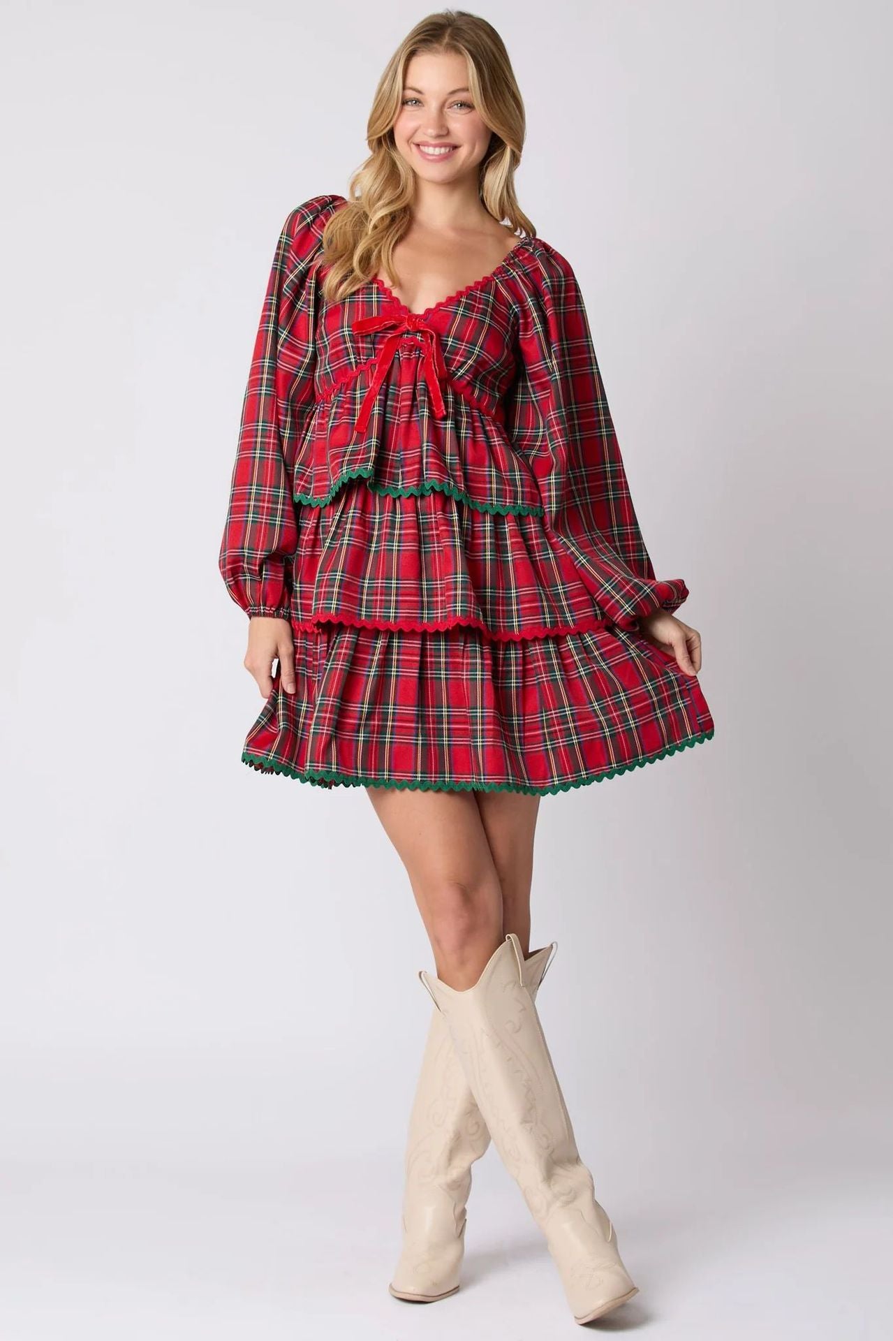 HIGHLAND ROMANCE | Tiered Plaid Mini Dress | Holiday '24 Collection - Yarafly 