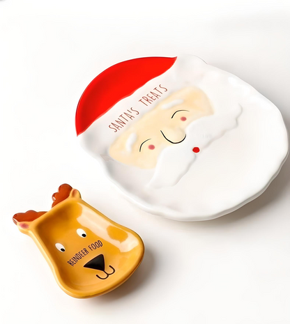 Festive Santa's Treats Plate and Reindeer Dish Set - Yarafly 